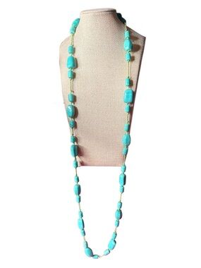 Glass Turquoise Bead Long Necklace - Women Jewelry